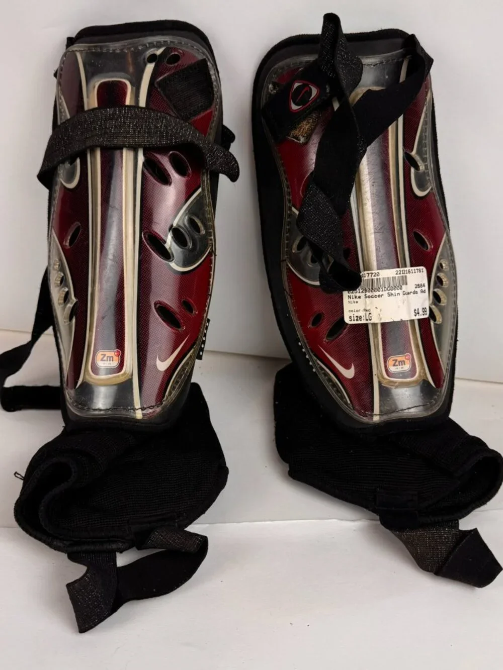 Nike Soccer Shin Guards Adult Red Size Large Zm Air Dri-Fit Elastic Damage